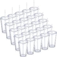20 Pack Clear Insulated Tumblers 16 oz Plastic Tumbler with Lid and Straw Clear Classic Double Wall Tumbler Cup Reusable Iced Coffee Cup Cold Drink Tumbler for Coffee Parties Birthdays Water Drinks