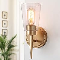 KSANA Gold Wall Sconce, 1-Light Bathroom Light Fixtures with Clear Glass Shade, Modern Sconce Light for Bathroom, Stairway, Living Room and Kitchen