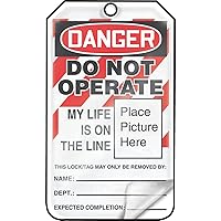 Accuform Lockout Tags, Pack of 25, Danger Do Not Operate My Life is on the Line with Picture Insert, US Made OSHA Compliant Tags, Tear & Water Resistant Self-Laminating PF-Cardstock with Grommets, 5.75