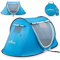 Abco 2-Person Pop Up Tent - Portable Cabana with 2 Doors, Water-Resistant and UV Protection, Carrying Bag - Sky Blue