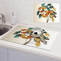 Dish Drying Mat for Kitchen Counter 18x24 Inch Microfiber Dish Drying Pad Multicolor Ginkgo Leaf Tree Absorbent Large Dishes Drainer Mats for Kitchen Countertops Sinks Draining Racks
