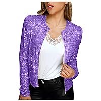 Women's Cropped Sequin Cardigan Tops Sexy Trendy Party Blazer Jacket Slim Sparkly Coat Casual Going Out Jacket