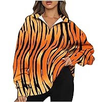 Women's Oversized 1/4 Zipper Pullover Tops Y2k Jacket Stripe Tie Dye Sweatshirts Teen Girls Winter Casual Long Sleeve Coat