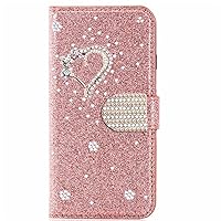 XYX Wallet Case for Xiaomi Redmi Note 10S, Glitter Crystal Love Diamond Flip Card Slot Luxury Girl Women Phone Cover, Rose Gold