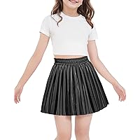 KEREDA Girls Faux PU Leather Skirt Kids Toddler Pleated Skirt for Girls 4-14 Y