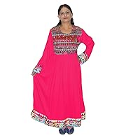 Women's Long Dress Tunic Pink Color Embroidered Kurti Indian Girl's Fashion Frock Suit Plus Size