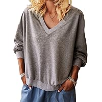 Women's V-Neck Bat Loose Sweater Pullover Top Long Sleeve Casual Oversized Baggy Tops Pullover Tunic Sweartshirt