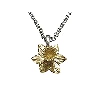 Gold Toned Welsh Daffodil Flower Pendant Necklace