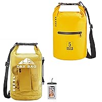 HEETA Waterproof Dry Bag with Phone Case & Upgraded Version with Zippered Pocket for Women Men, Roll Top Lightweight Dry Storage Bag Backpack for Kayaking, Travel, Boating, Camping & Beach, Yellow 5L