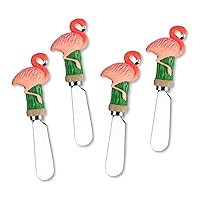 Supreme Housewares Cheese and Butter Spreader Knives 4-Piece Hand Painted Resin Handle with Stainless Steel Blade Multipurpose Cheese Spreader set (American Flamingo)