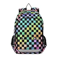 ALAZA Rainbow Checkered Checker Laptop Backpack Purse for Women Men Travel Bag Casual Daypack with Compartment & Multiple Pockets