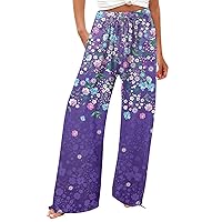 Palazzo Pants for Women,Pants for Women Flowy Summer High Waisted Wide Leg Print Pant Casual Pants
