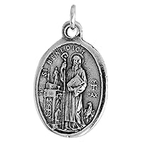 7/8 inch Oval Sterling Silver San Benedetto de Norcia Medal Necklace Oxidized finish Available with or without Chain