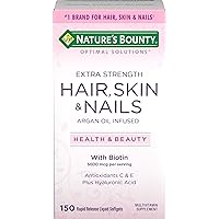 Nature's Bounty Optimal Solutions Hair Skin & Nails Extra Strength Softgels, 150 Count (Pack of 1) Package may vary
