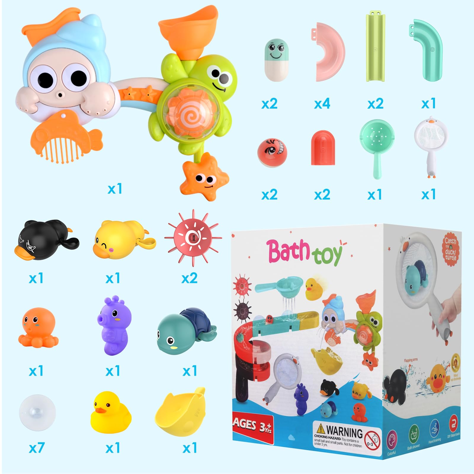 34PCS Bath Toys, Bath Toys for Toddlers 1-3 Year Old Boys Girls Baby Bath Toys Toddler Bath Toys for Kids Ages 4-8 Bathtub Toys for 3 4 5 6 7 8 Year Old Boys Girls Gifts for Boys Girls Baby