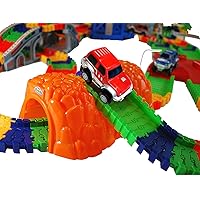 MMP Living Super Snap Speedway - Deluxe Bend and Flex Track Set with 3 Electric Cars, Tunnels, Bridge, Elevator, ramp, Track Merge and Accessories - Over 300 Pieces
