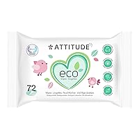 ATTITUDE Biodegradable Baby Wipes for Sensitive Skin, Plant-Based & Hypoallergenic, Free of phenoxyethanol, Fragrance-Free, 72 Count