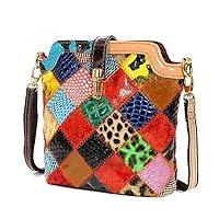 Random Color Splicing Crossbody Purse Women Multicolor Handbag Leather Colorful Shoulder Bag Travel Shopper satchel
