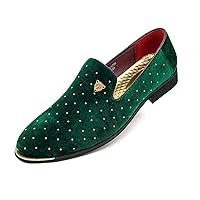 Men's Luxury Velvet Loafers Pointed-Toe Slip-on Suede Dress Shoes for Men Rivet Smoking Slipper Fashion Lightweight