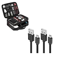 Matein Electronics Organizer & Micro USB Cable Bundle | Waterproof Electronic Accessories Case Portable Double Layer Cable Storage Bag & 10Ft 2Pack Extra Long Micro USB Fast Charger Cord