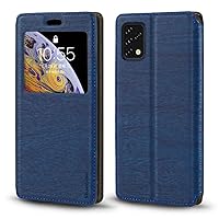 for Umidigi Power 5S Case, Wood Grain Leather Case with Card Holder and Window, Magnetic Flip Cover for Umidigi Power 5S (6.53inch) Blue