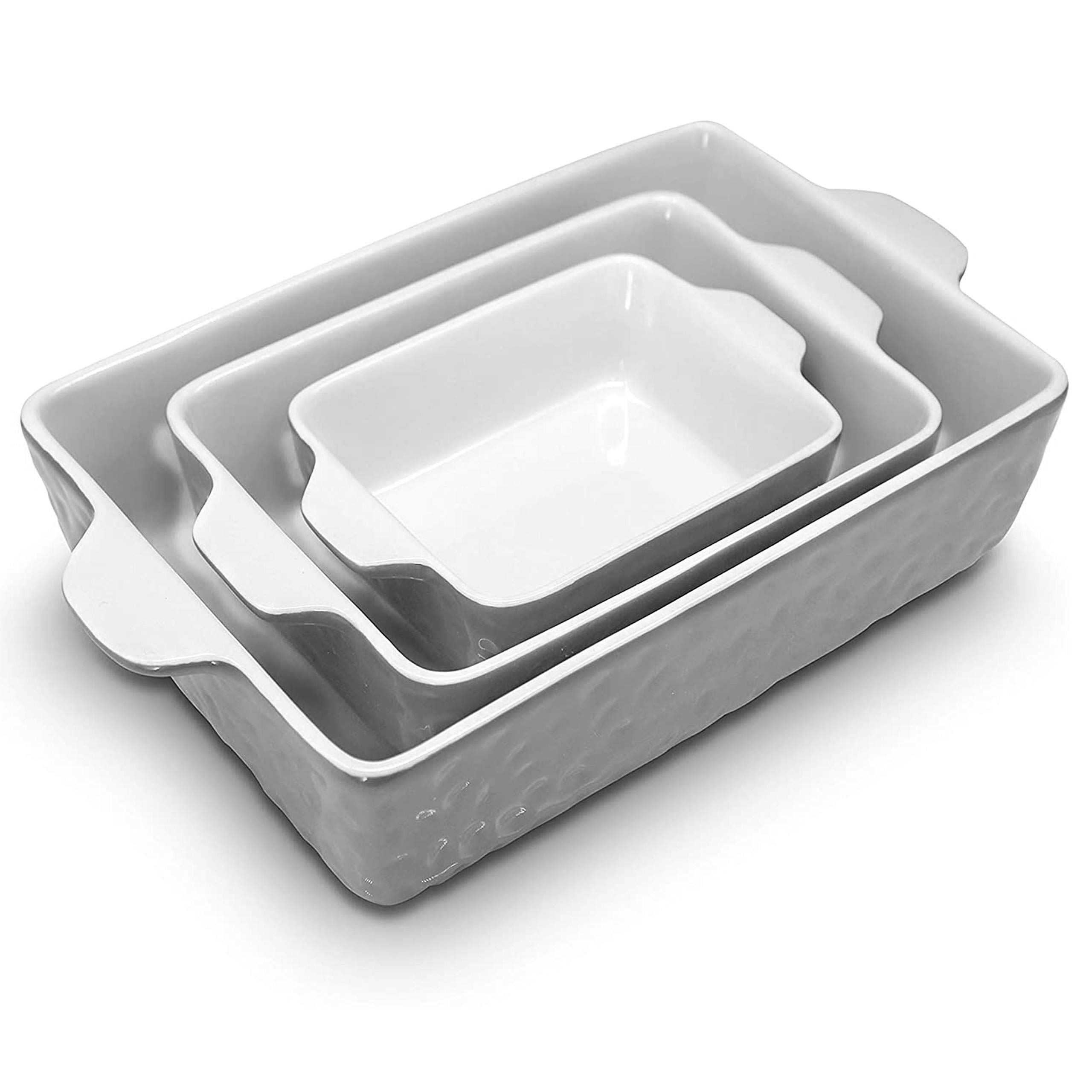 NutriChef 3Pcs. Nonstick Bakeware PFOA PFOS PTFE Tray Set w/Odor-Free Ceramic, 446°F Oven Microwave/Dishwasher Safe Rectangular Baking Pan, Gray
