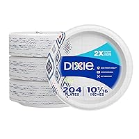 Dixie Large Paper Plates, 10 Inch, 204 Count, 2X Stronger*, Microwave-Safe, Soak-Proof, Cut Resistant, Disposable Plates For Everyday Breakfast, Lunch, & Dinner Meals