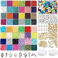 CHCDP Beads for Jewelry Making Kit Include 3600 Pcs Flat Polymer Clay Beads & 18000 Pcs Glass Seed Beads DIY Craft Kit