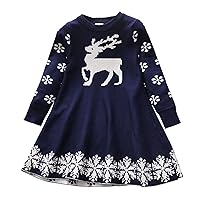Toddler Girls Children Winter Christmas Long Sleeve Deer Snowflakes Sweater Dress Dress Girls Dresses