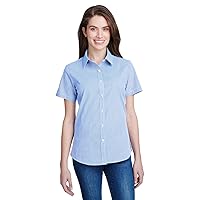 Ladies' Microcheck Gingham Short-Sleeve Cotton Shirt 3XL LT BLUE/ WHITE