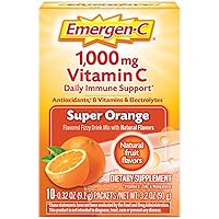 Emergen-C 1000mg Vitamin C Powder, with Antioxidants, B Vitamins and Electrolytes, Vitamin C Supplements for Immune Support, Caffeine Free Fizzy Drink Mix, Super Orange Flavor - 10 Count