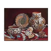 Native American Pottery Bohemian Poster Porcelain Still Life Poster Wall Art Paintings Canvas Wall Decor Home Decor Living Room Decor Aesthetic 12x16inch(30x40cm) Unframe-Style
