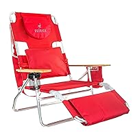 Ostrich Deluxe 3N1 Lightweight Lawn Beach Reclining Lounge Chair with Footrest, Outdoor Furniture for Patio, Balcony, Backyard, or Porch, Red