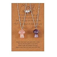 KIFEDSLJ Mushroom Crystal Necklace Magnetic Heart Necklace Healing Stones Natural Amethyst Mushroom Pendant Necklace Matching Couples Necklace for Him Her Friendship Jewelry