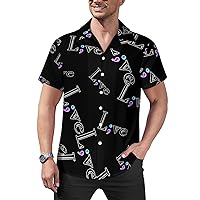 Live Love Semicolon Men's Cuban Shirts Casual Button Down Short Sleeve Shirts Summer Beach Shirt Hawaiian Vacation Shirts