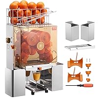 Commercial Orange Juicer Machine, 120W Automatic Juice Extractor, Stainless Steel Orange Squeezer for 20 Oranges Per Minute, with Pull-Out Filter Box, PC Cover, 2 Peel Collecting Buckets