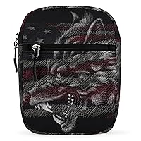 Print of Wolf on Independence Day Mini Crossbody Bag Anti-Theft Side Shoulder Bags Messenger Bag Unisex