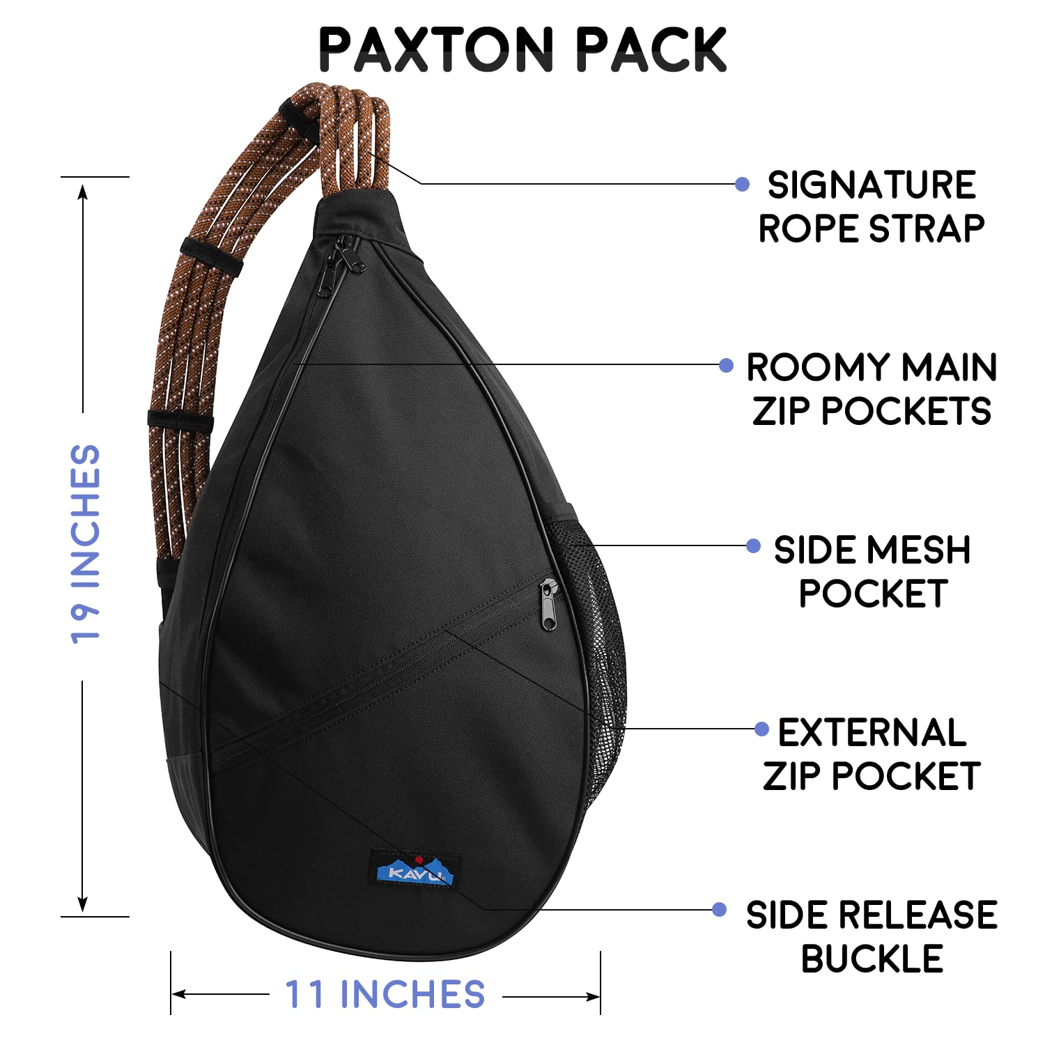 KAVU Paxton Pack Backpack Rope Sling Bag - Jet Black