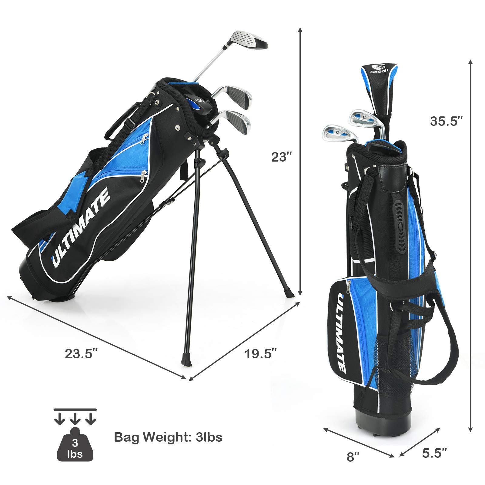 Tangkula Junior Complete Golf Club Set for Children Right Hand, Includes 3# Fairway Wood, 7# & 9# Irons, Putter, Head Cover & Rain Hood, Golf Stand Bag, Perfect for Children, Kids