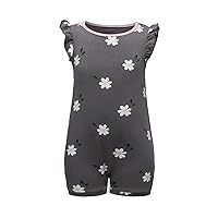 Toddler Girls Rombo Crew Neck Sleeveless Printed Cotton Jumpsuit Casual Loose Jumpsuit Shorts