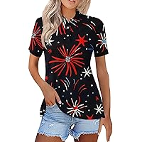 Women's Tops American Flag 4Th of July 2024 Cute Star Stripes Button Down Lapel Neck Short Sleeve Polo Shirts Clothing