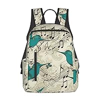 Teal Birds Musical Note Print Backpack Laptop Bags Lightweight Unisex Daypacks For Outdoor Travel Work