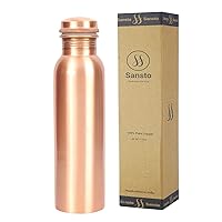 Handcrafted Hammered Traditional Indian 100% Pure Solid Plain Copper Bottle for Yoga, Sports, Outdoors, Daily Use, Leak-Proof Ayurvedic 34 Oz Copper Pitcher