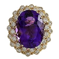 12.11 Carat Natural Violet Amethyst and Diamond (F-G Color, VS1-VS2 Clarity) 14K Yellow Gold Cocktail Ring for Women Exclusively Handcrafted in USA