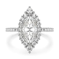 Riya Gems 4 CT Marquise Diamond Moissanite Engagement Ring Wedding Ring Eternity Band Vintage Solitaire Halo Hidden Prong Setting Silver Jewelry Anniversary Promise Ring Gift