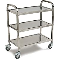 Carlisle FoodService Products Utility Cart Wheeled Cart with 3 Shelves for Office, Restaurant, Hotel, and Hospital, Stainless Steel, 17.25 x 29.5 Inches, Gray