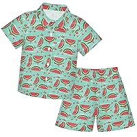 visesunny Toddler Boys 2 Piece Outfit Button Down Shirt and Short Sets Watermelon Flower Dots Boy Summer Outfits