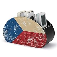 Czech Retro Flag Fashion Remote Control Holders PU Leather Storage Caddy Office Supplies Organizer with 5 Compartment