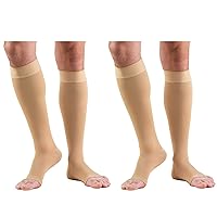 Truform 20-30 mmHg Compression Stockings for Men and Women, Knee High Length, Dot-Top, Open Toe, Beige, X-Large, 2 Count