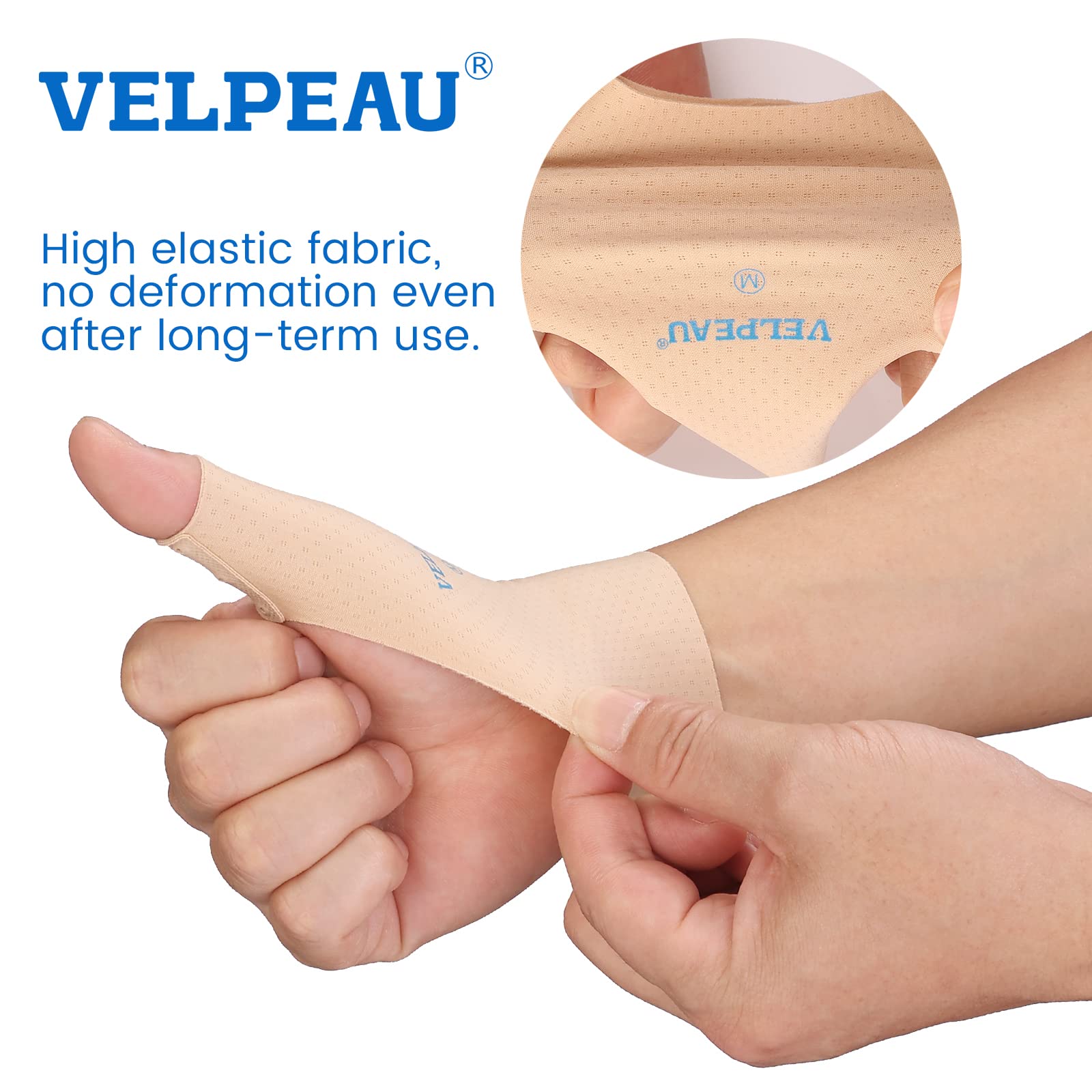 Velpeau Elastic Thumb Support Brace Liner (Pack of 2) - Waterproof Soft Thumb Compression Sleeve Protector for Relieving Pain, Arthritis, Joint Pain, Tendonitis, Sprains, Sports (Medium)